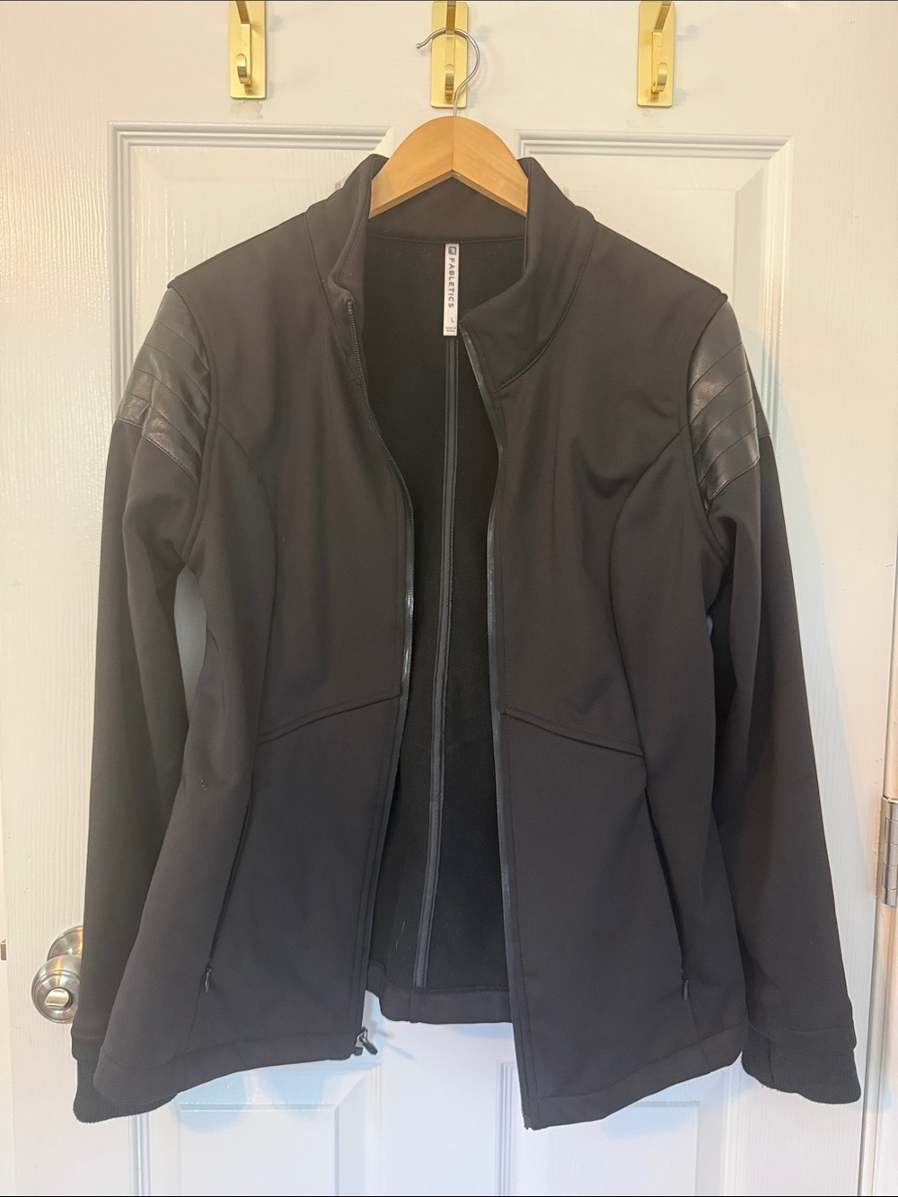 Fabletics Black Soft shell Jacket with Quilted Shoulder Panels